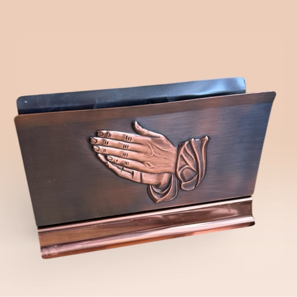 Vintage Coppercraft Guild Praying Hands Copper Letter/Napkin Holder